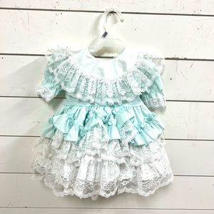 Vintage dolls&darling ruffle dress 18 months mint green and white